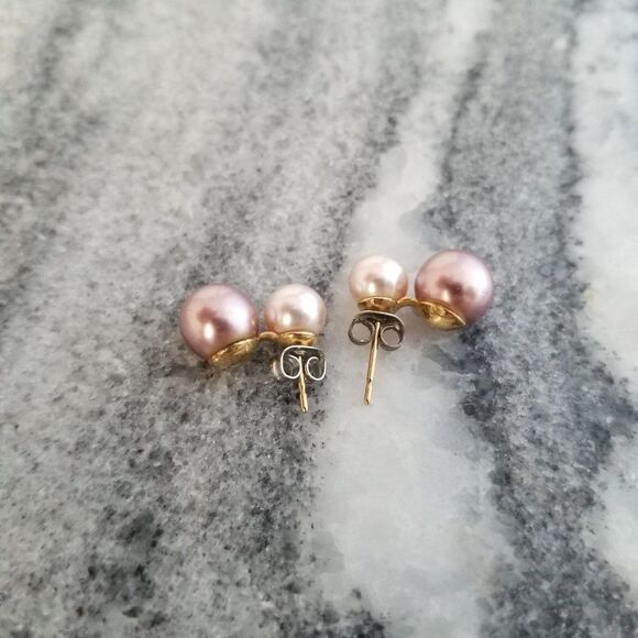 Vintage Little Pink Faux Pearl Stud Earrings, Posts, Pastel, Girly, Estate - Picture 3 of 5